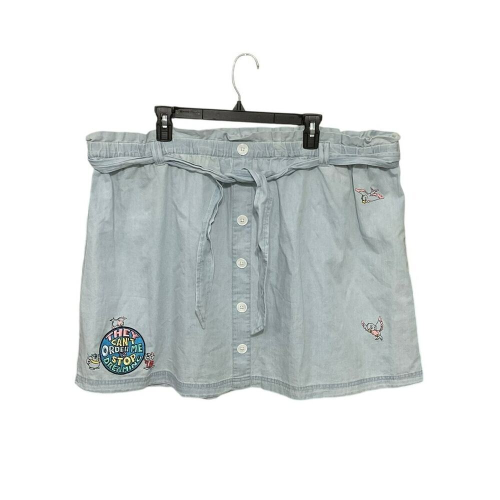 Disney Parks Cinderella Denim Chambray Patch Skirt Gus Gus Jack Size1x Plus